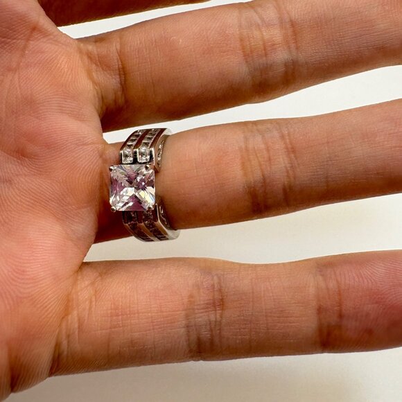 VTG Sterling Silver 925 Cubic Zirconia Prong Set Scroll Band Ring Size 7 - Picture 8 of 10